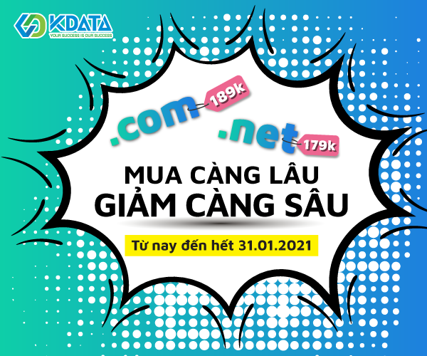  KDATA khuyến mãi tên miền .COM và .NET chỉ từ 179K dịp đầu năm