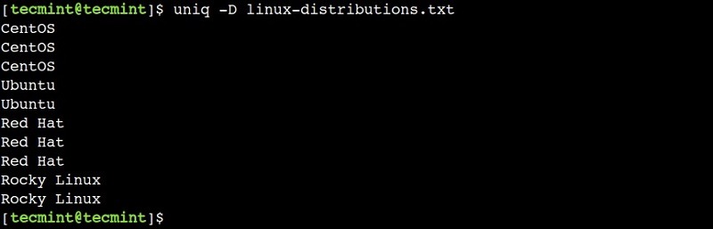 Xóa các dòng trùng lặp bằng lệnh uniq trong hệ điều hành Linux