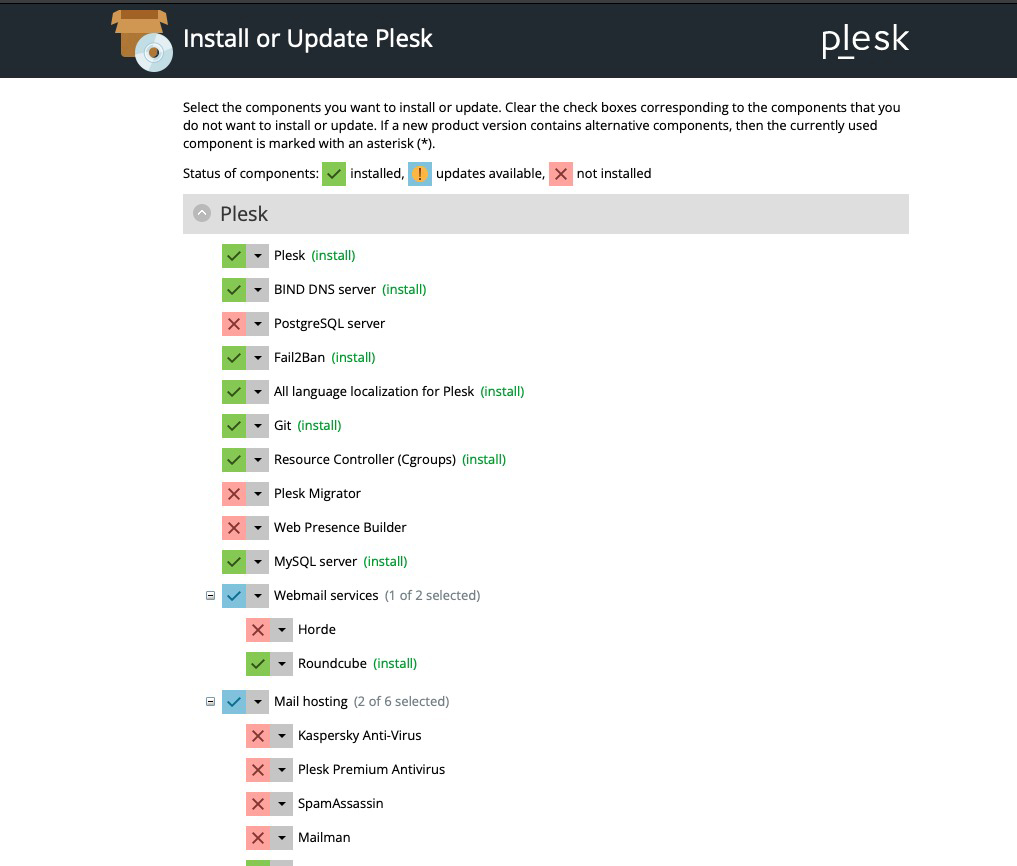 choose plesk components