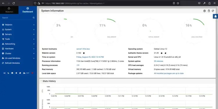 webmin dashboard debian 12