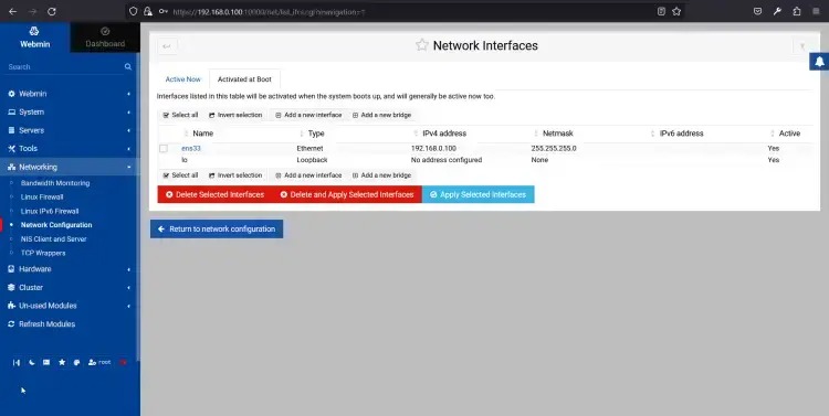 webmin network configuration