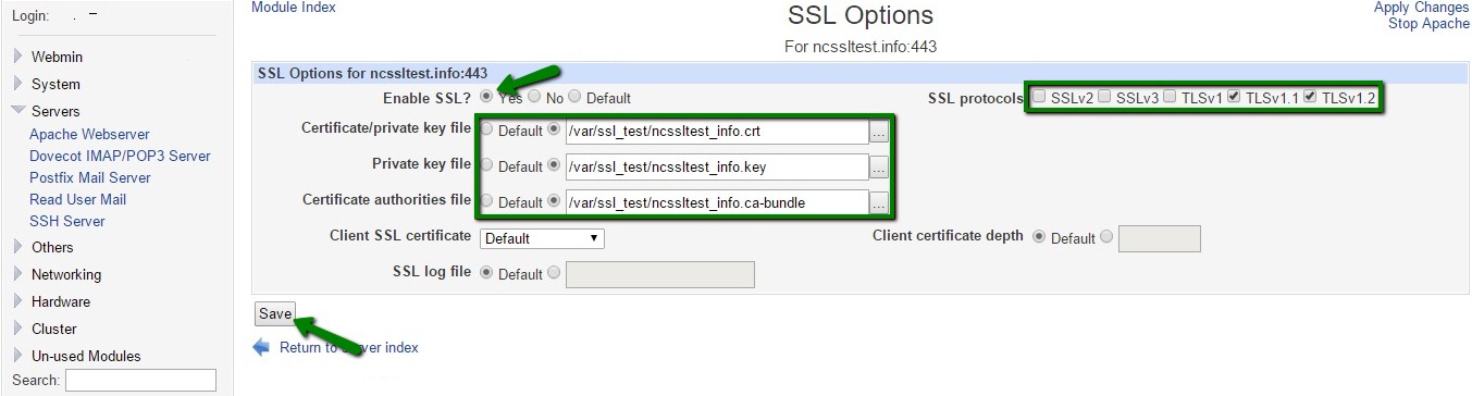 enable ssl webmin