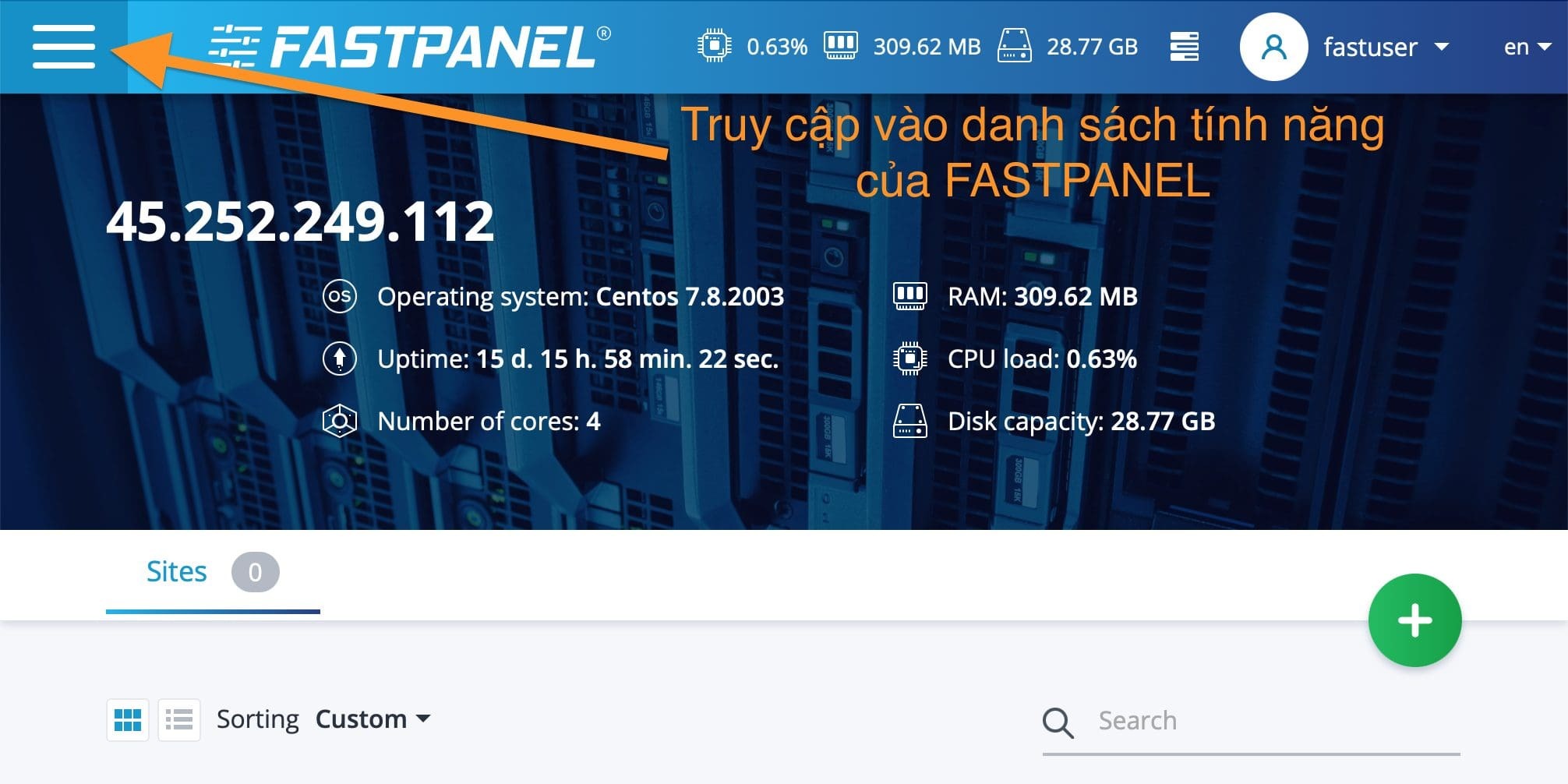 danh sách tính năng fastpanel