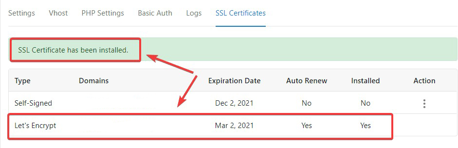 ssl certificate has been installed