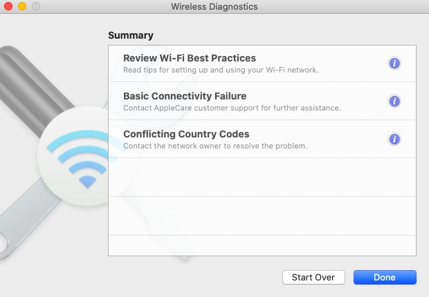 wireless diagnostics summary