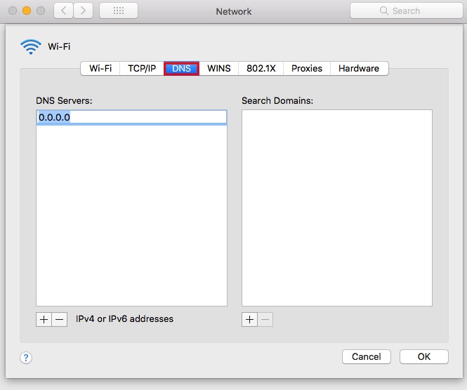 mac advanced network dns