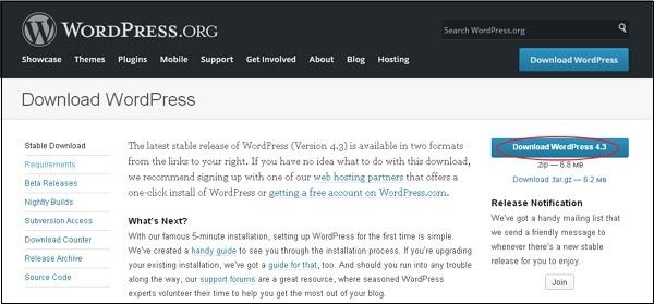 wordpress installation