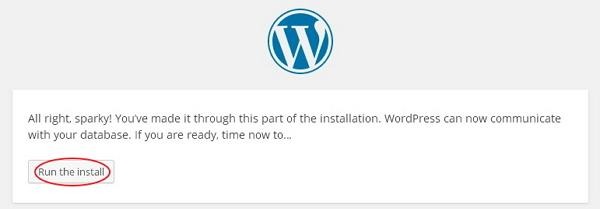 wordpress run the install