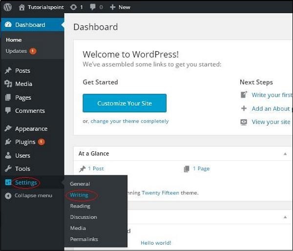 wordpress writing setting