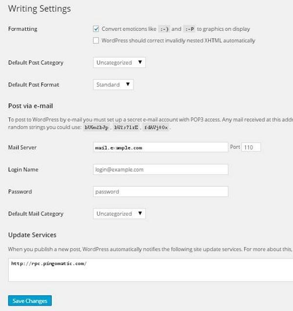 wordpress writing setting