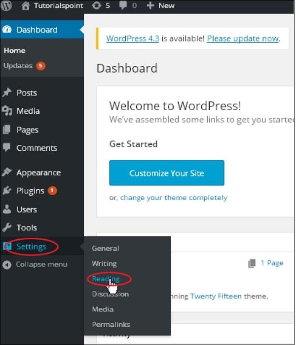 wordpress reading setting