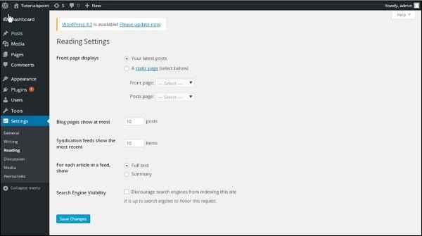 wordpress reading setting