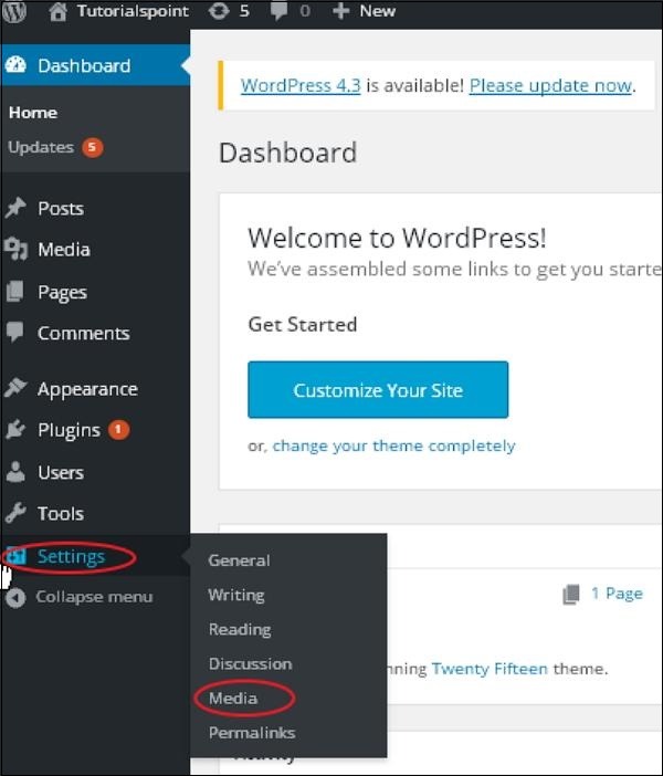 wordpress media settings