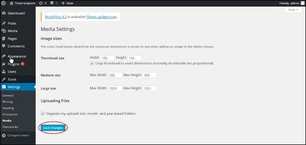 wordpress media settings