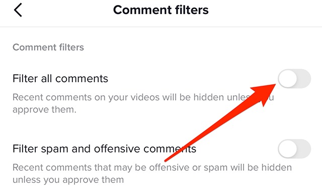 review filter comments on titktok