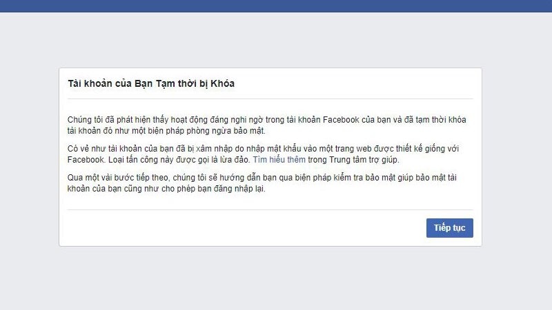 Lệnh cấm tài khoản Facebook 72 giờ