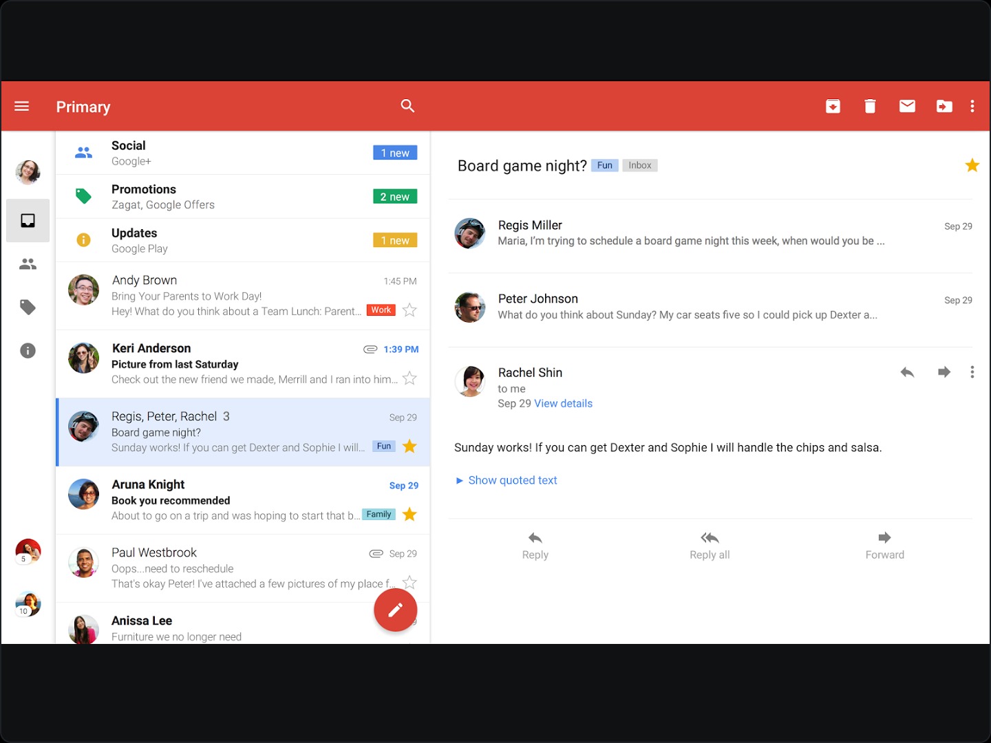 Ứng dụng Gmail: Giao diện Master/Detail