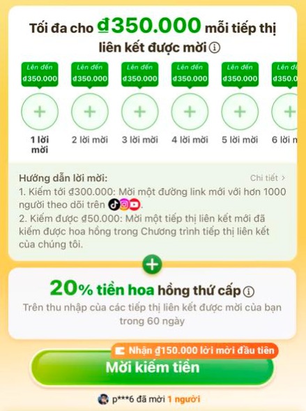 Nhận thưởng khi mời KOL/KOC tham gia Temu Affiliate