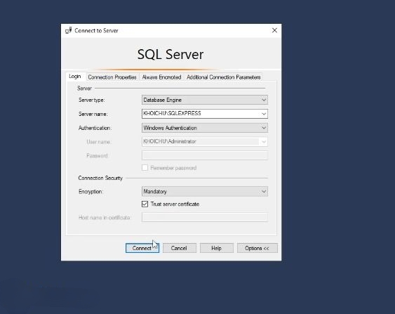 Kết nối và khởi tạo SQL Server Express