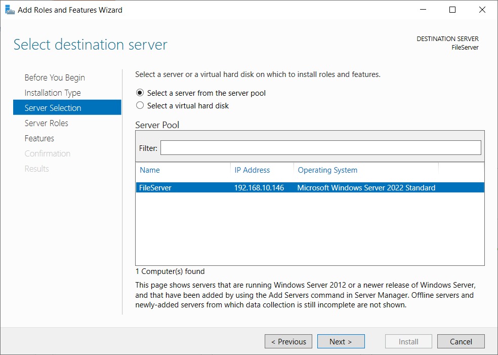 Cài đặt vai trò FTP Server