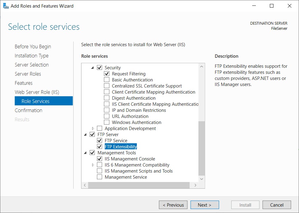 Cài đặt vai trò FTP Server
