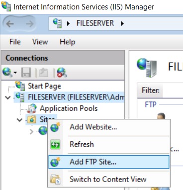Tạo FTP Site mới