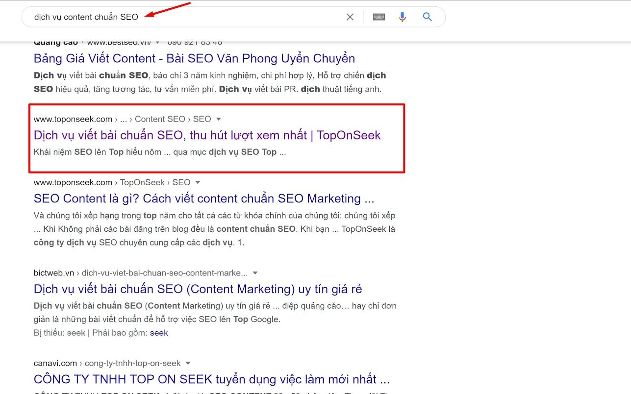 Dịch vụ SEO content truy vấn tìm kiếm thông tin