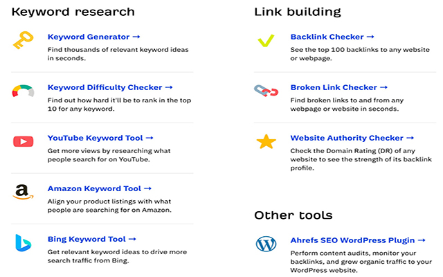 Ahrefs đã tạo ra nhiều công cụ SEO miễn phí