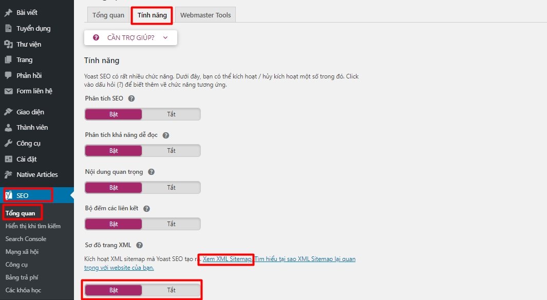 kích hoạt sitemap tự động