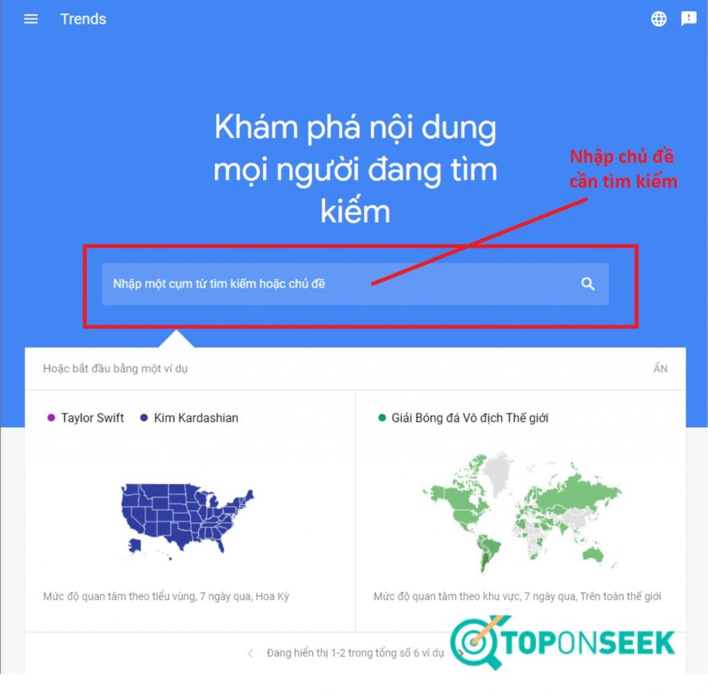 Nhập chủ đề cần tìm kiếm để SEO hình ảnh trên Google Trends