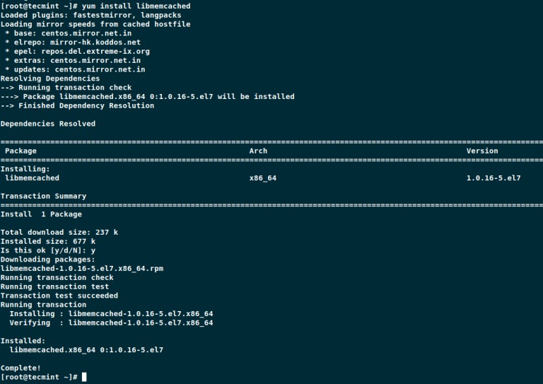 install memcached library centos 7