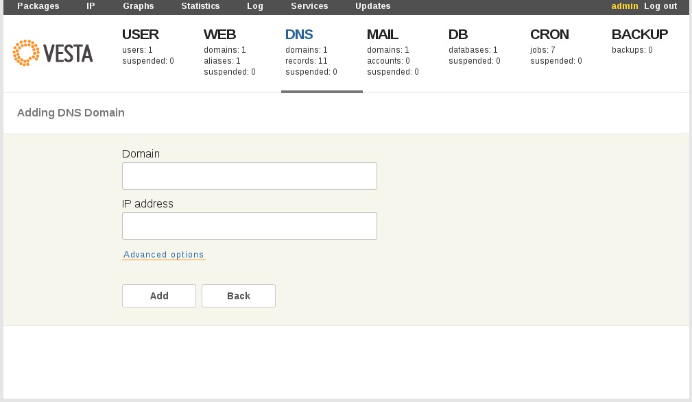 vestacp adding new domain