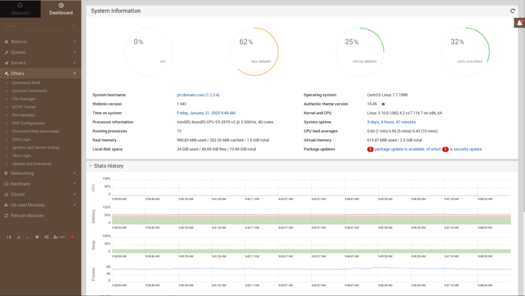 webmin dashboard